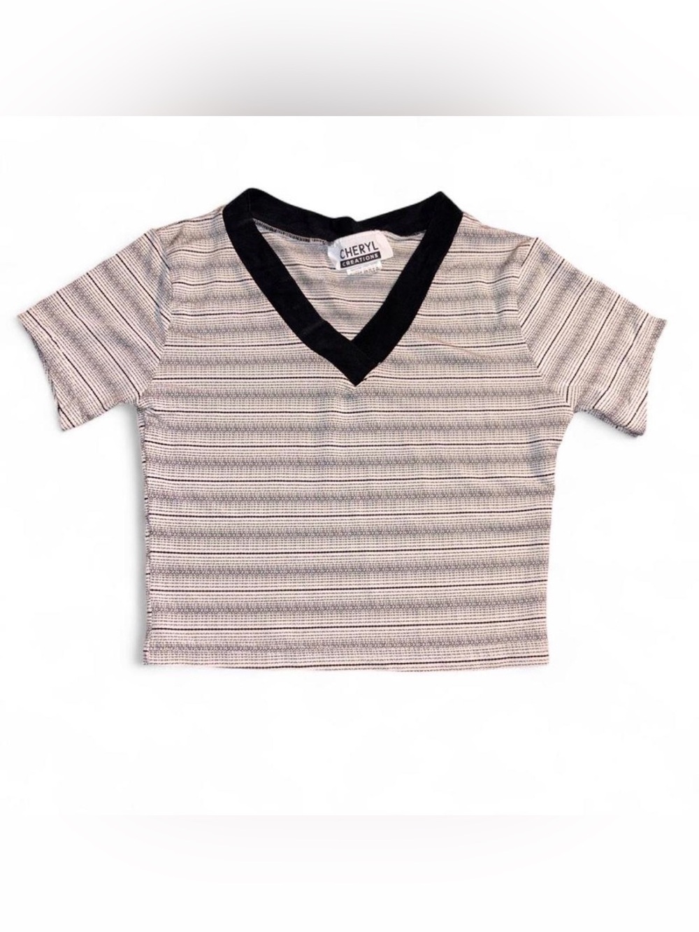 Cheryl Creations Short-Sleeve Striped Crop Top
